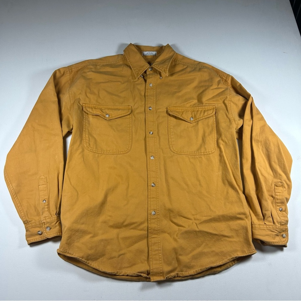 Anchor Blue Denim Shirt Mens L Pastel Yellow Vintage 90s Flap Pocket 100% Cotton